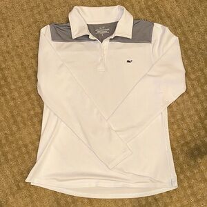 Vineyard Vines White Polo with Gray Stripes
